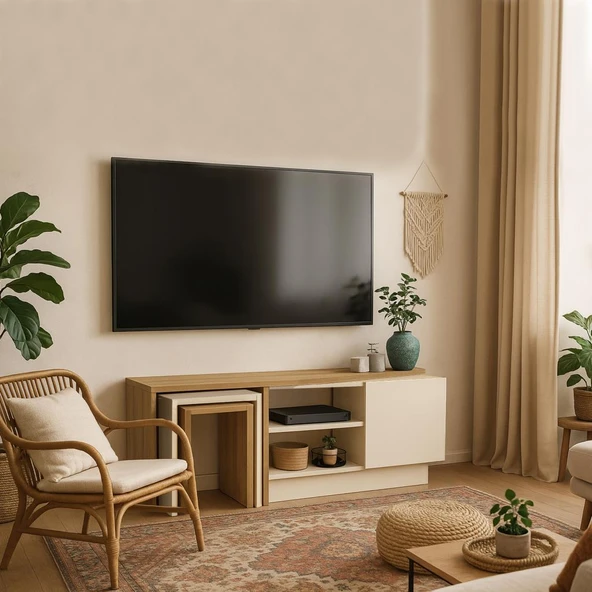 Dekorister Rodega Tv Sehpası Sepet - Kumtaşı 120 cm ürün görseli 1
