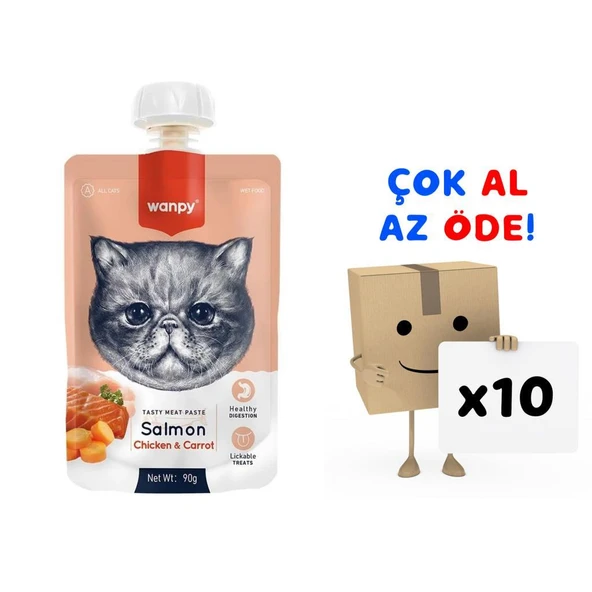 Wanpy Taze Somonlu&Tavuklu  Kedi Et Ezmesi 90 gr 10'lu Paket ürün görseli 1