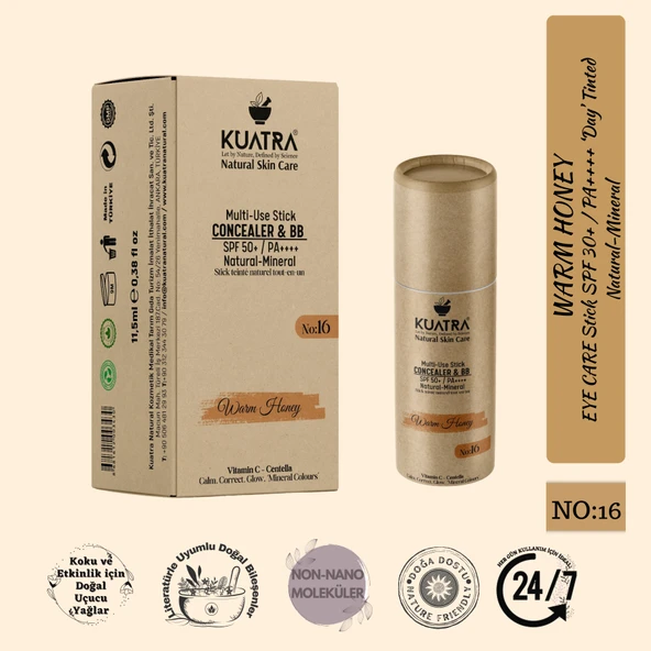 Kuatra Warm Honey Natural-Mineral Stick Concealer & BB | SPF 50+ PA++++ | Çok Amaçlı Nemlendirici, Leke Karşıtı, Vitamin C, Renkli Bakım ürün görseli 1