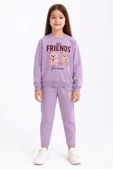 Best Friends Yazılı Ayıcık Baskılı 2 İplik Eşofman Takımı ürün görseli 1