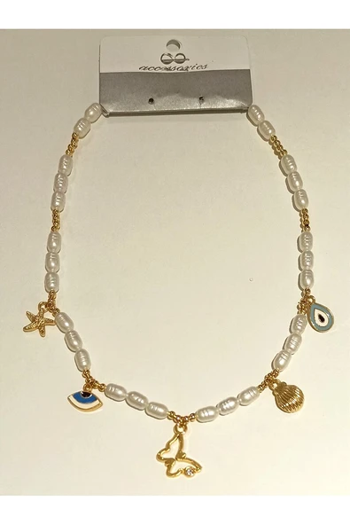 Monalisa Home Renkli Gold Renk Lüks Figürlü Gösterişli İncili  Kolye ürün görseli 1