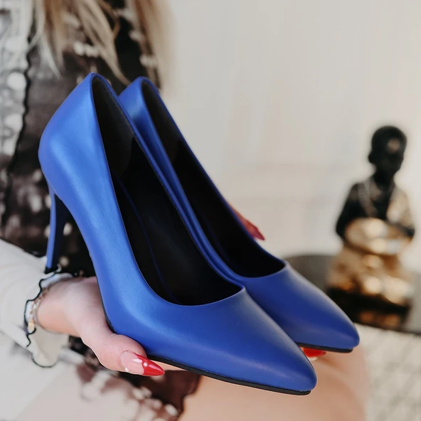 Jilya Mavi Cilt Stiletto Ayakkabı - Resim 4