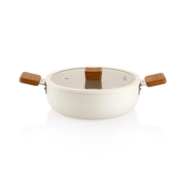 Schafer Ceramoni Seramik Basık Tencere 24 Cm – Krem ürün görseli 1