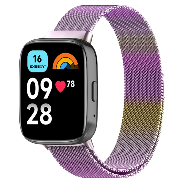 Sneezy Redmi Watch 3 Active İle Uyumlu Metal Hasır Kordon Woven Wire Metal Tasarım Kordon  Gökkuşağı ürün görseli 1