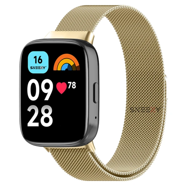 Sneezy Redmi Watch 3 Active İle Uyumlu Metal Hasır Kordon Woven Wire Metal Tasarım Kordon  Gold ürün görseli 1
