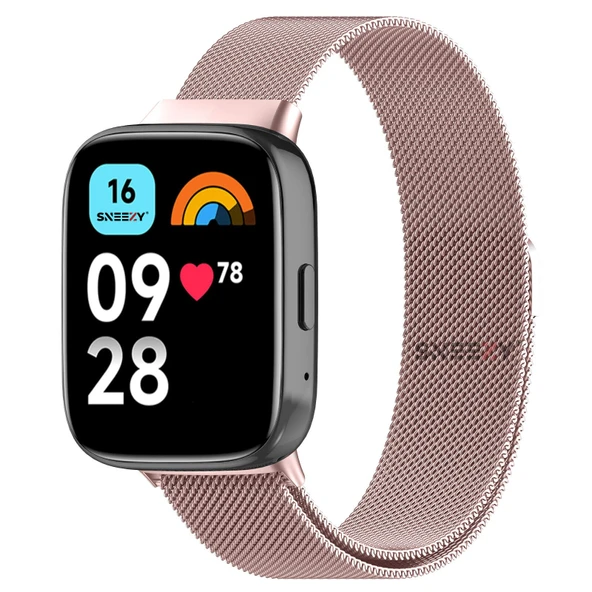 Sneezy Redmi Watch 3 Active İle Uyumlu Metal Hasır Kordon Woven Wire Metal Tasarım Kordon  Rose ürün görseli 1