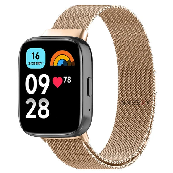 Sneezy Redmi Watch 3 Active İle Uyumlu Metal Hasır Kordon Woven Wire Metal Tasarım Kordon  Rose Gold ürün görseli 1