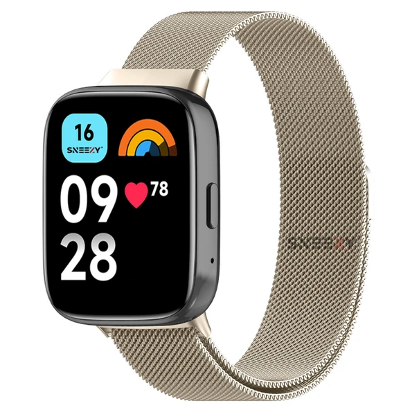 Sneezy Redmi Watch 3 Active İle Uyumlu Metal Hasır Kordon Woven Wire Metal Tasarım Kordon  Retro Gold ürün görseli 1
