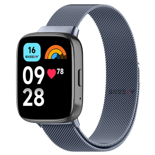 Sneezy Redmi Watch 3 Active İle Uyumlu Metal Hasır Kordon Woven Wire Metal Tasarım Kordon  Koyu Gri ürün görseli 1