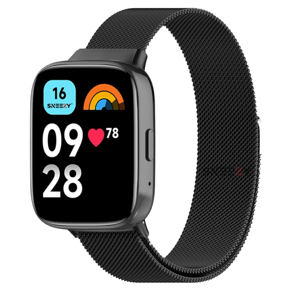 Sneezy Redmi Watch 3 Active İle Uyumlu Metal Hasır Kordon Woven Wire Metal Tasarım Kordon  Siyah ürün görseli 1