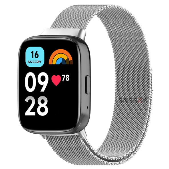Sneezy Redmi Watch 3 Active İle Uyumlu Metal Hasır Kordon Woven Wire Metal Tasarım Kordon  Gümüş ürün görseli 1