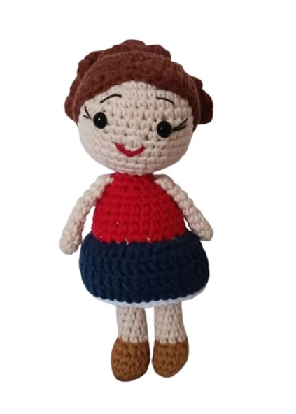 Kırmızı Lacivert Öğrenci Kız Bebek Amigurumi Organik Anahtarlık Oyuncak ürün görseli 1