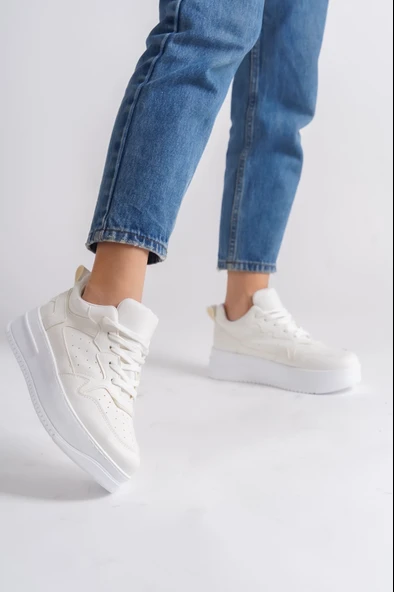 ALESSI Bağcıklı Ortopedik Taban Kadın Sneaker Spor Ayakkabı CBT - Kırık Beyaz ürün görseli 1
