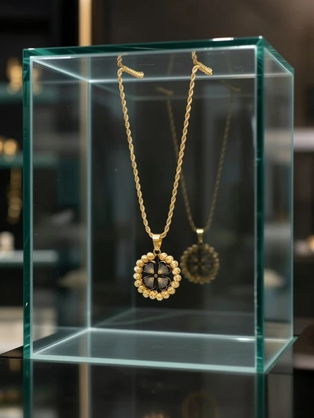 Jade'm Gold Paslanmaz Çelik Dört Yapraklı Yonca Kolye - Resim 5