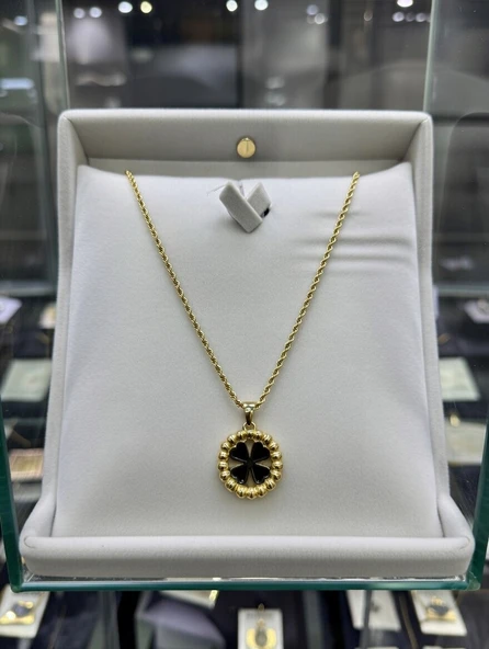 Jade'm Gold Paslanmaz Çelik Dört Yapraklı Yonca Kolye - Resim 3