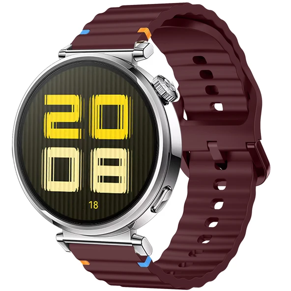 Huawei Watch GT5 41mm İle Uyumlu Dalga Desenli Tokalı Yumusaş Soft Silikon Kordon  Mürdüm ürün görseli 1