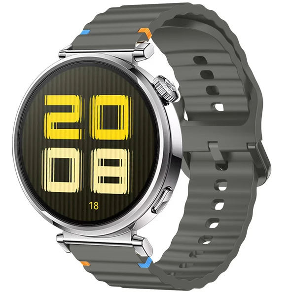Huawei Watch GT5 41mm İle Uyumlu Dalga Desenli Tokalı Yumusaş Soft Silikon Kordon  Koyu Gri ürün görseli 1