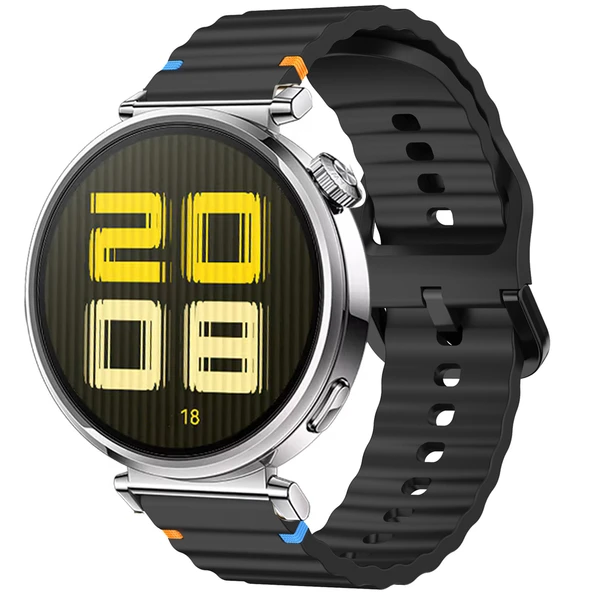 Huawei Watch GT5 41mm İle Uyumlu Dalga Desenli Tokalı Yumusaş Soft Silikon Kordon  Siyah ürün görseli 1