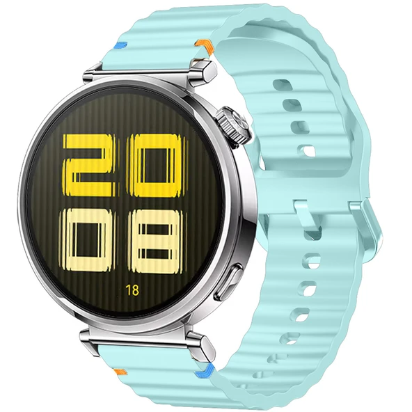 Huawei Watch GT5 41mm İle Uyumlu Dalga Desenli Tokalı Yumusaş Soft Silikon Kordon  Turkuaz ürün görseli 1