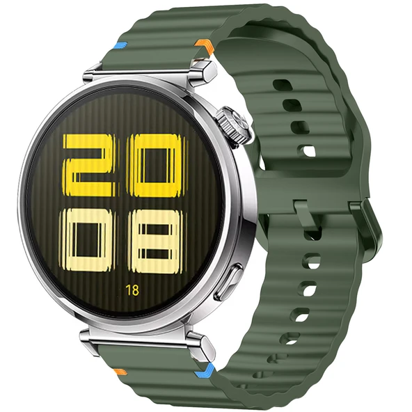Huawei Watch GT5 41mm İle Uyumlu Dalga Desenli Tokalı Yumusaş Soft Silikon Kordon  Haki ürün görseli 1
