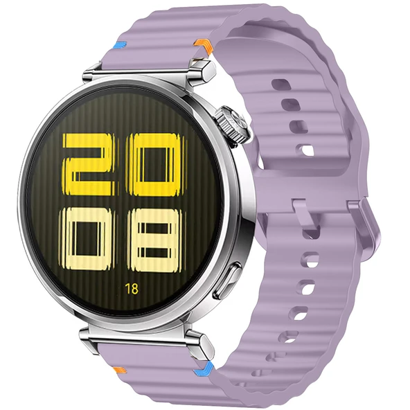 Huawei Watch GT5 41mm İle Uyumlu Dalga Desenli Tokalı Yumusaş Soft Silikon Kordon  Lila ürün görseli 1