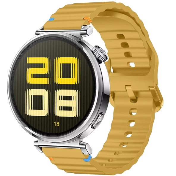 Huawei Watch GT5 41mm İle Uyumlu Dalga Desenli Tokalı Yumusaş Soft Silikon Kordon  Sarı ürün görseli 1