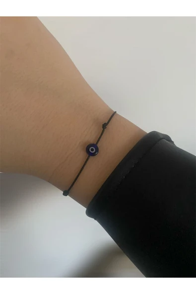 BAE ATOLYE Siyah Ipli Nazar Boncuklu Şans Bilekliği ürün görseli 1