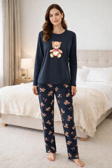 Kadın Pamuklu Ayıcıklı Pijama Takımı ürün görseli 1