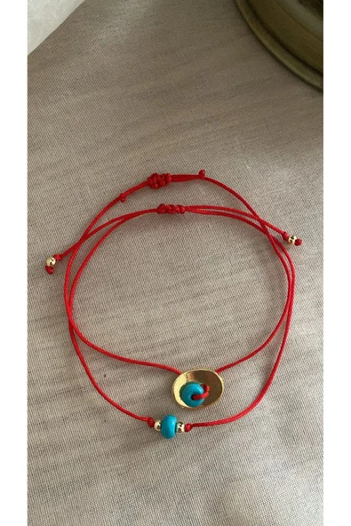 BAE ATOLYE İki adet Kombin Doğal Turkuaz Taşlı Kırmızı İp Bileklik ürün görseli 1