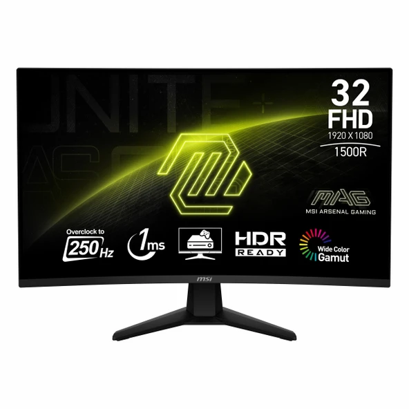 MSI MAG 32C6X 31.5" 250Hz 1Ms HDMI+DP FullHD Adaptive-Sync VA Curved Vesa Monitör ürün görseli 1