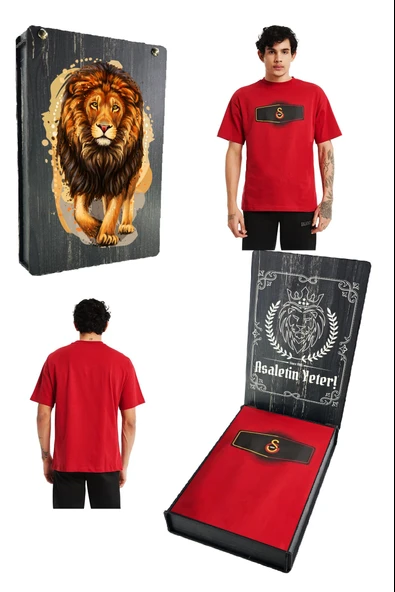 Galatasaray Orijinal Lisanslı UV Aslan Baskılı GS Logo Kırmızı Erkek T-Shirt ürün görseli 1