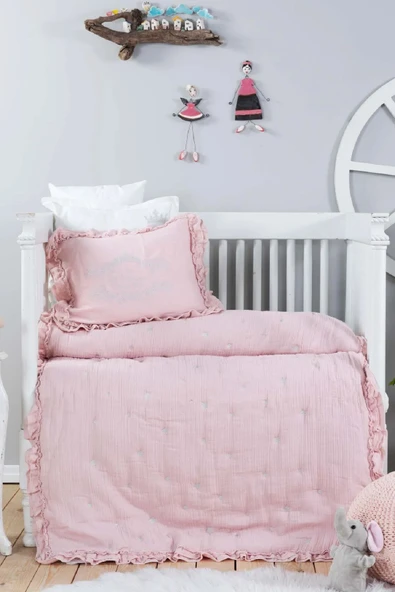 Royale Blush %100 Pamuk Müslin Nakışlı Private Bebek Yorgan Seti ürün görseli 1