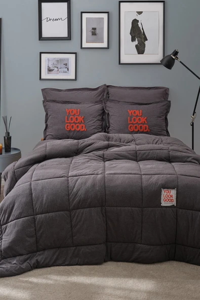 Karaca Home Motto Cotton Comfort Çift Kişilik Antrasit Uyku Seti ürün görseli 1