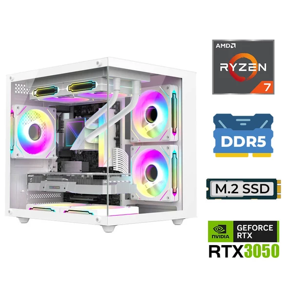 Xaser Elite X20 Ryzen 7 7800X3D 32GB DDR5 Ram 1TB M.2 NVMe SSD RTX3050 Sıvı Soğutmalı Oyuncu Tavsiye Sistem ürün görseli 1