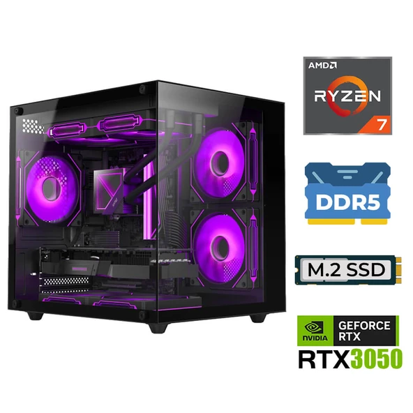 Xaser Elite X30 Ryzen 7 7800X3D 16GB DDR5 Ram 1TB M.2 NVMe SSD RTX3050 Sıvı Soğutmalı Oyuncu Tavsiye Sistem ürün görseli 1