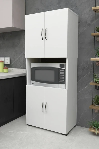 Dört Kapaklı Orta Bölmeli 4 Kapılı Çok Amaçlı Mikrodalga Fırın Dolabı, Mini Fırın Mutfak Dolabı ürün görseli 1
