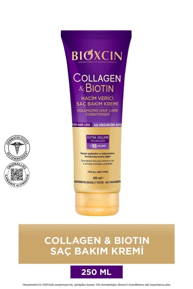 Bioxcin Collagen & Biotin Ekstra Hacim Saç Kremi 250 ml - Kolajen Biotin Ince Seyrek Saçlar ürün görseli 1