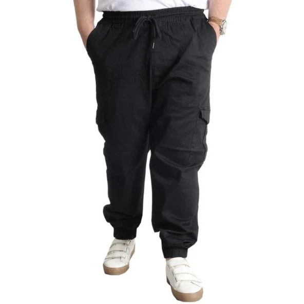 Büyük Beden Pantolon Gabardin Kargo Jogger Doğa 21927 Siyah ürün görseli 1