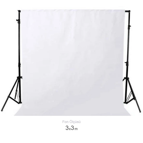 GDX Seyyar 3x3m Beyaz Fon Perde Sistemi Standlı E-Ticaret Ürün Çekim Portre Fotoğraf Stüdyo Seti ürün görseli 1