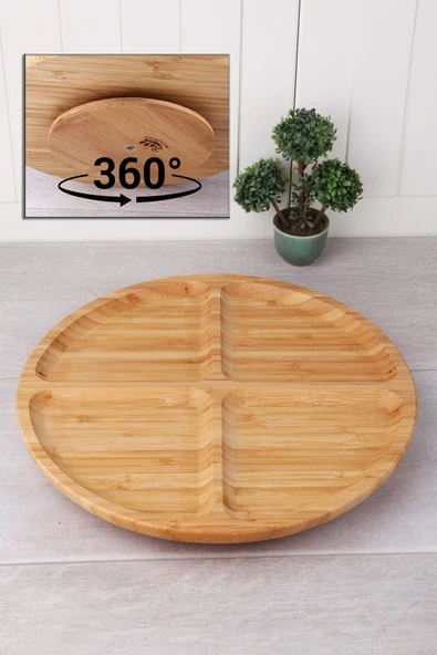 Balsa Bambu Döner Standlı Lüx 4 Bölmeli Büyük Servis ürün görseli 1