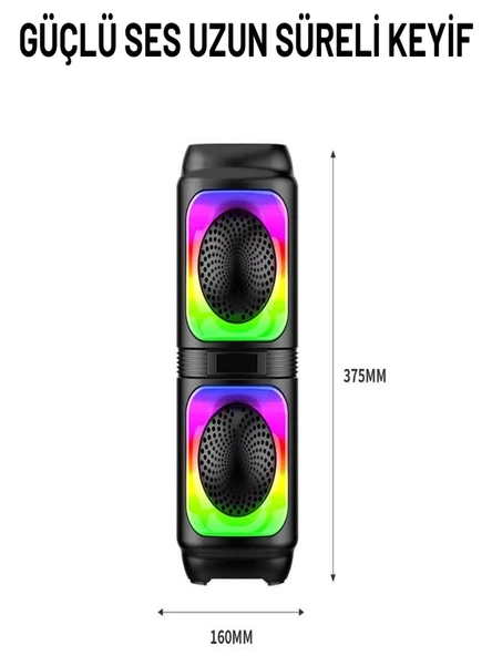 RGB LED Işıklı Bluetooth Hoparlör  1200 mAh Şarjlı, TWS, AUX, USB, TF Kart Girişi ürün görseli 1
