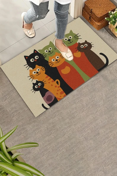 Valerine Life Renkli Pati Dostluğu Welcome Hoş Geldiniz Dijital Baskılı Kapı Önü Paspası 45x70cm ürün görseli 1