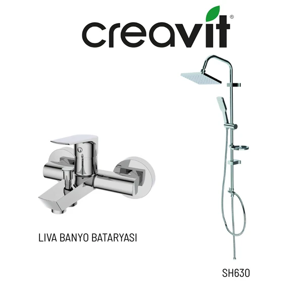 Creavit Liva Banyo Bataryası LV2500 ve Kare Tepe Duş Sistemi SH630 ürün görseli 1