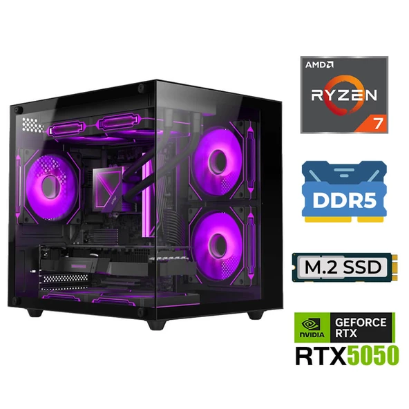 Xaser Elite X70 Ryzen 7 7800X3D 16GB DDR5 Ram 1TB M.2 NVMe SSD 8GB RTX5050 Sıvı Soğutmalı Oyuncu Tavsiye Sistem ürün görseli 1