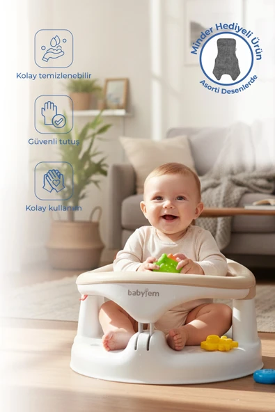 Babyjem Yandan Açılır Banyo ve Mama Oturağı & Hediye Minderli 2'li Set Taş ürün görseli 1