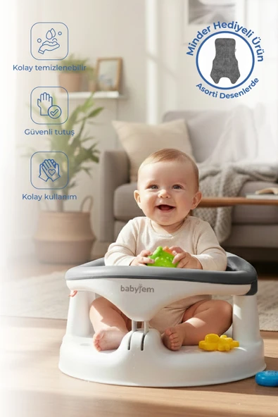 Babyjem Yandan Açılır Banyo ve Mama Oturağı & Hediye Minderli 2'li Set Antrasit ürün görseli 1