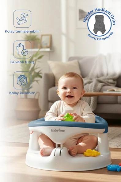 Babyjem Yandan Açılır Banyo ve Mama Oturağı & Hediye Minderli 2'li Set İndigo Mavi ürün görseli 1