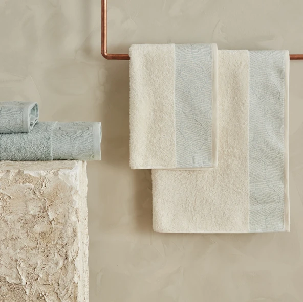 Karaca Home Edna 4 Parça Banyo/Baş Havlusu Hamam Seti Offwhite Mint ürün görseli 1