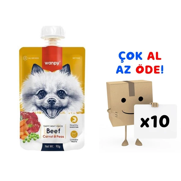 Wanpy Taze Sığır Etli&Havuçlu  Köpek Et Ezmesi 90 gr 10'lu Paket ürün görseli 1