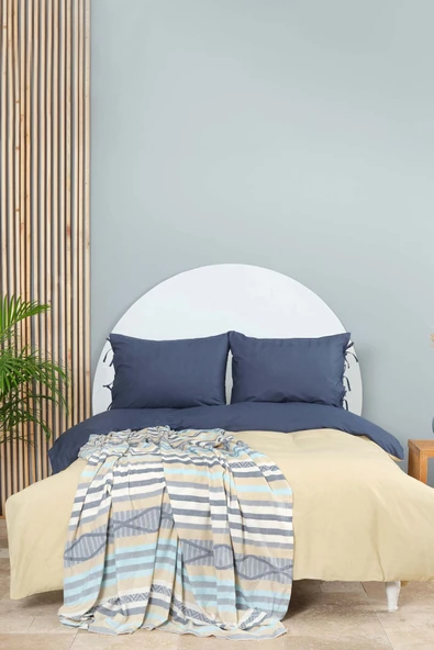 Basic Indigo-bej Çift Taraflı Çift Kişilik Nevresim Pike Takımı ürün görseli 1